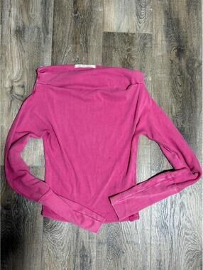 We The Free Gigi Off The Shoulder Top Ribbed Long Sleeve Pink M